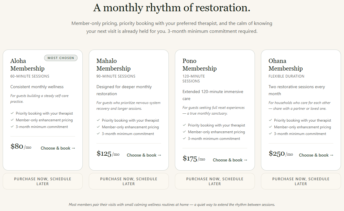 Vitalis Wellness Clinic membership plans running on the Wellness Intelligence Platform