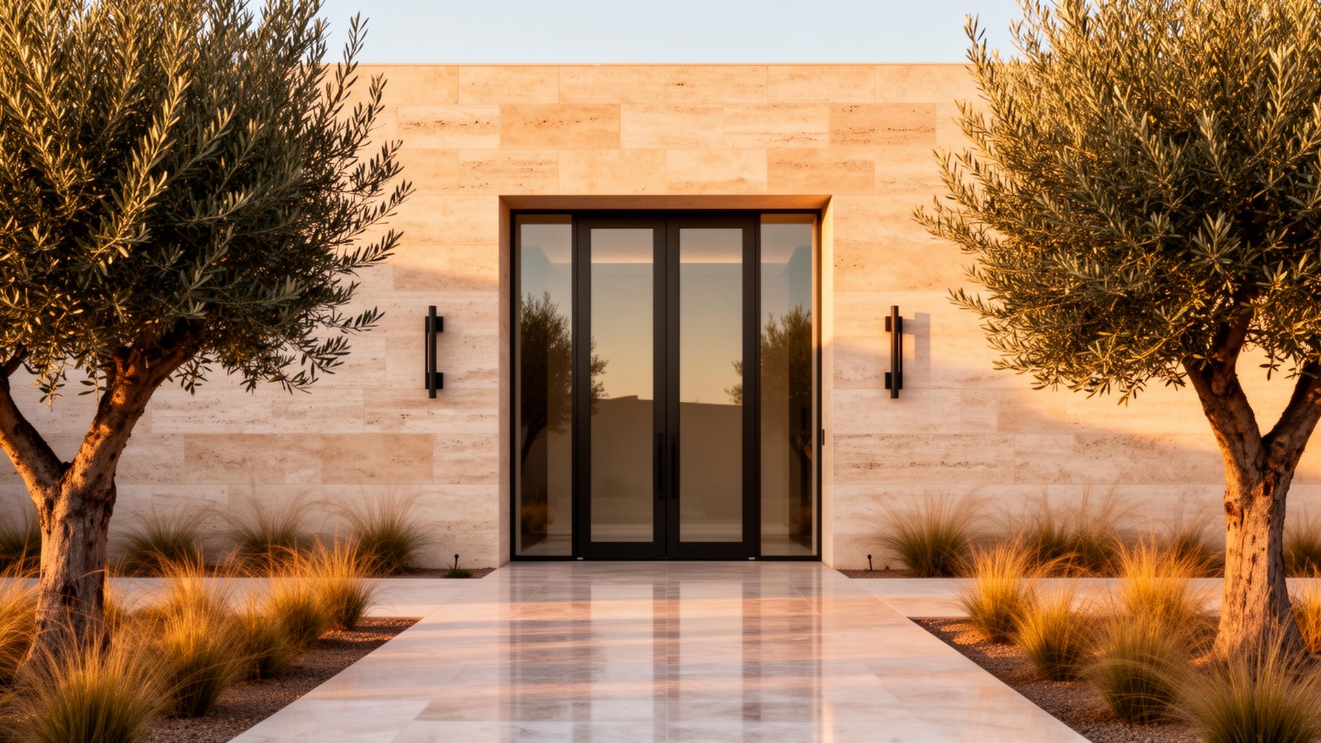 Luxury med spa exterior at golden hour