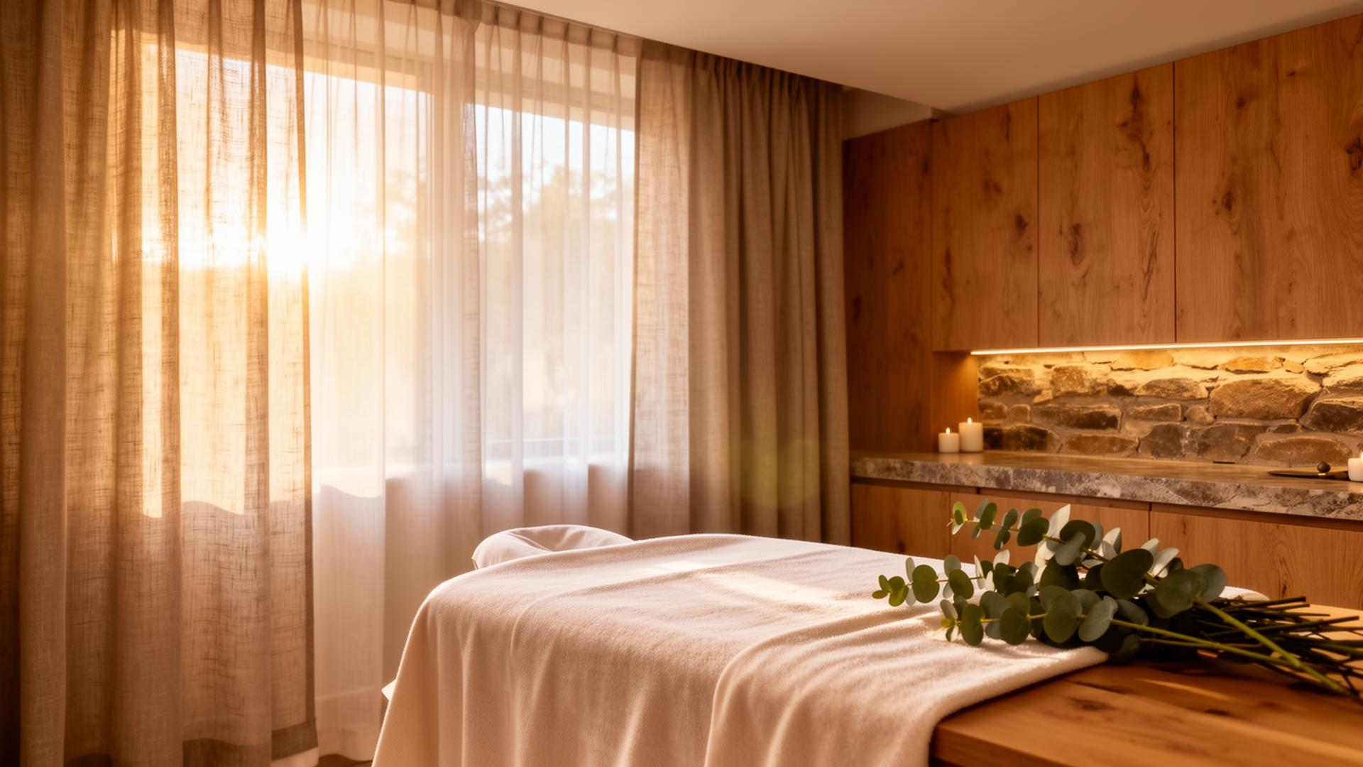 Soft morning light in a massage room